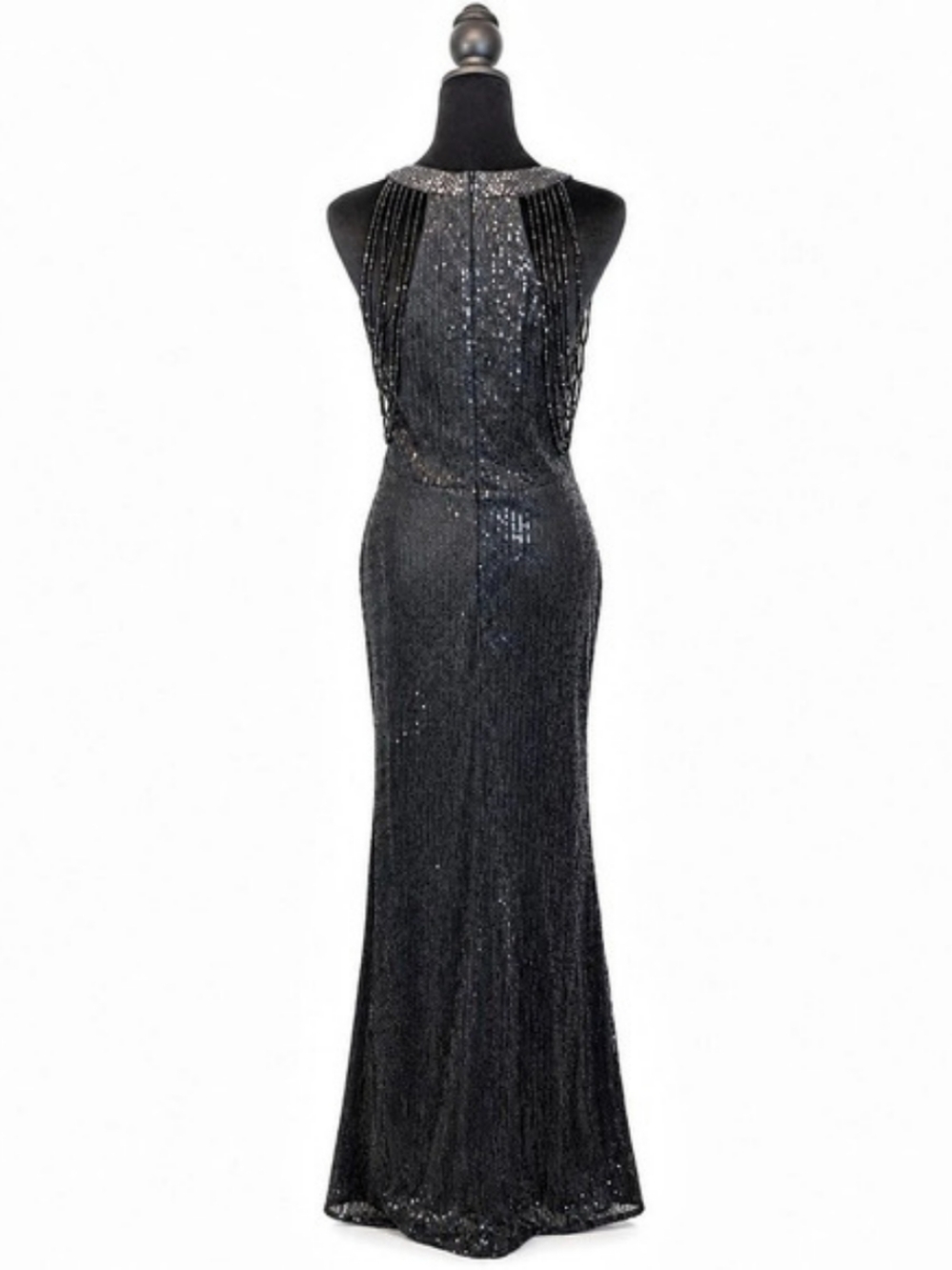 Sequin Halter Maxi Dress in Black Like New